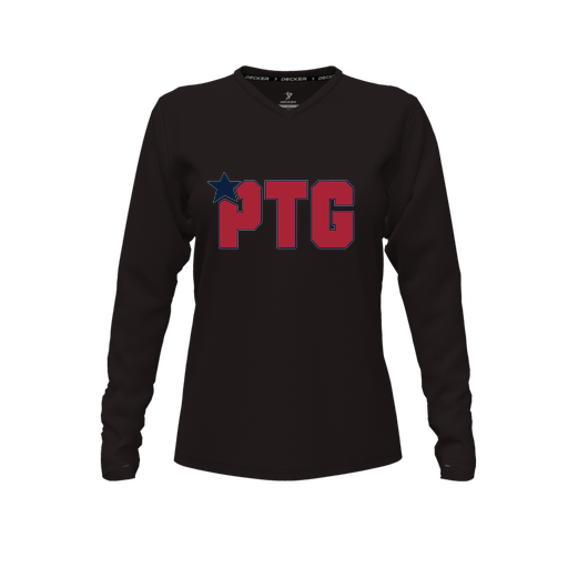 [CUS-DFW-TEES-CMF-VNK-LSL-BLK-FYXS-LOGO2] Decker Comfort T-Shirt (Female Youth XS, Black, V Neck, Logo 2, Long Sleeve)