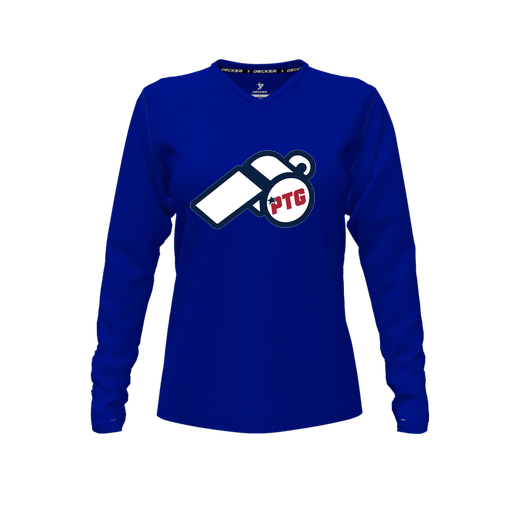 [FTLVCFRY-FYXS-LOGO3] Decker Comfort T-Shirt (Female Youth XS, Royal, V Neck, Logo 3, Long Sleeve)