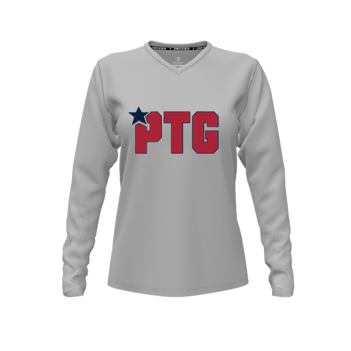 [FTLVCFGY-FYXS-LOGO2] Decker Comfort T-Shirt (Female Youth XS, Gray, V Neck, Logo 2, Long Sleeve)