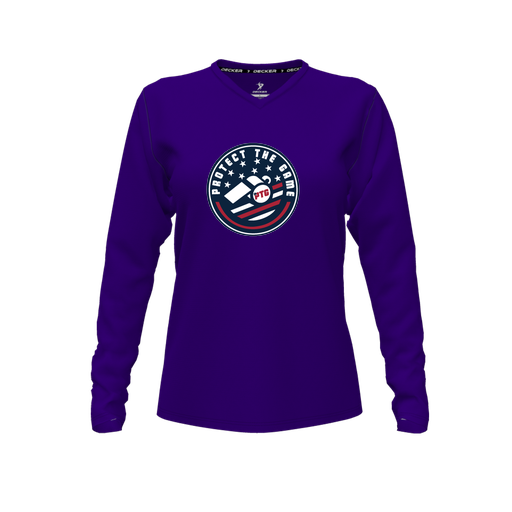 [FTLVCFPP-FYXS-LOGO1] Decker Comfort T-Shirt (Female Youth XS, Purple, V Neck, Logo 1, Long Sleeve)