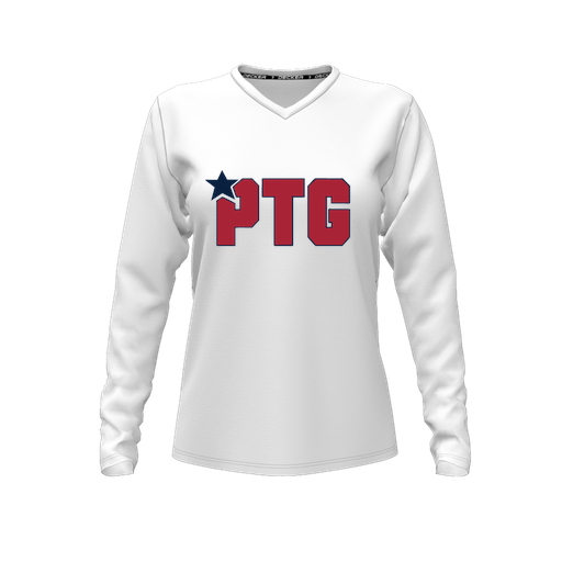 [FTLVPTWH-FYXS-LOGO2] Decker Performance T-Shirt (Female Youth XS, White, V Neck, Logo 2, Long Sleeve)