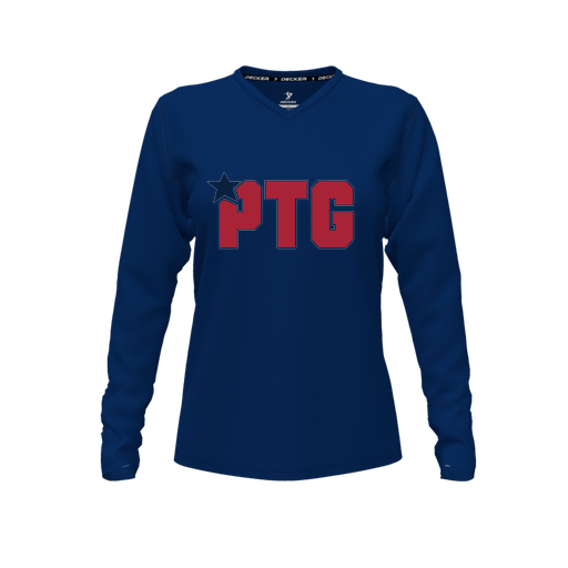 [FTLVPTNV-FYXS-LOGO2] Decker Performance T-Shirt (Female Youth XS, Navy, V Neck, Logo 2, Long Sleeve)