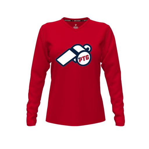 [FTLVPTRD-FYXS-LOGO3] Decker Performance T-Shirt (Female Youth XS, Red, V Neck, Logo 3, Long Sleeve)