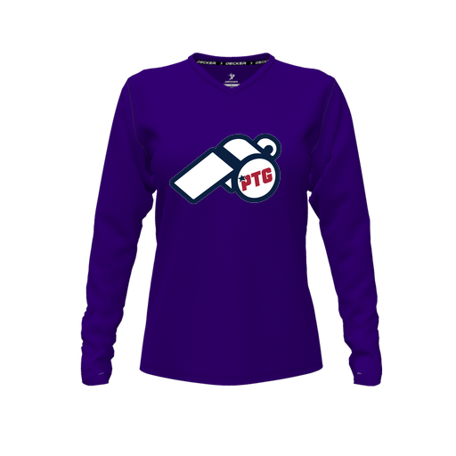[FTLVPTPP-FYXS-LOGO3] Decker Performance T-Shirt (Female Youth XS, Purple, V Neck, Logo 3, Long Sleeve)